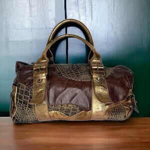 Genuine Leather Metallic Barrel Purse Made In Italy